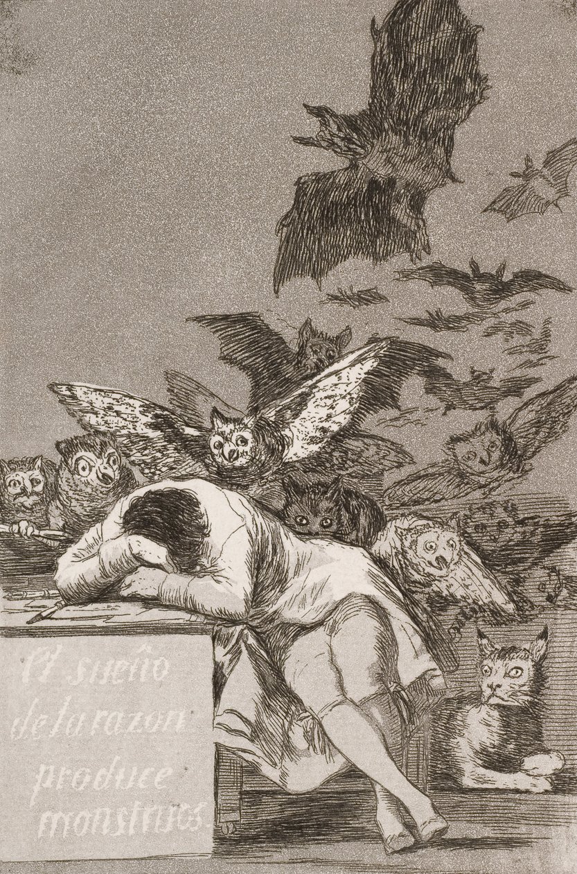 De slaap van de rede brengt monsters voort (Nr. 43), uit Los Caprichos door Francisco de Goya