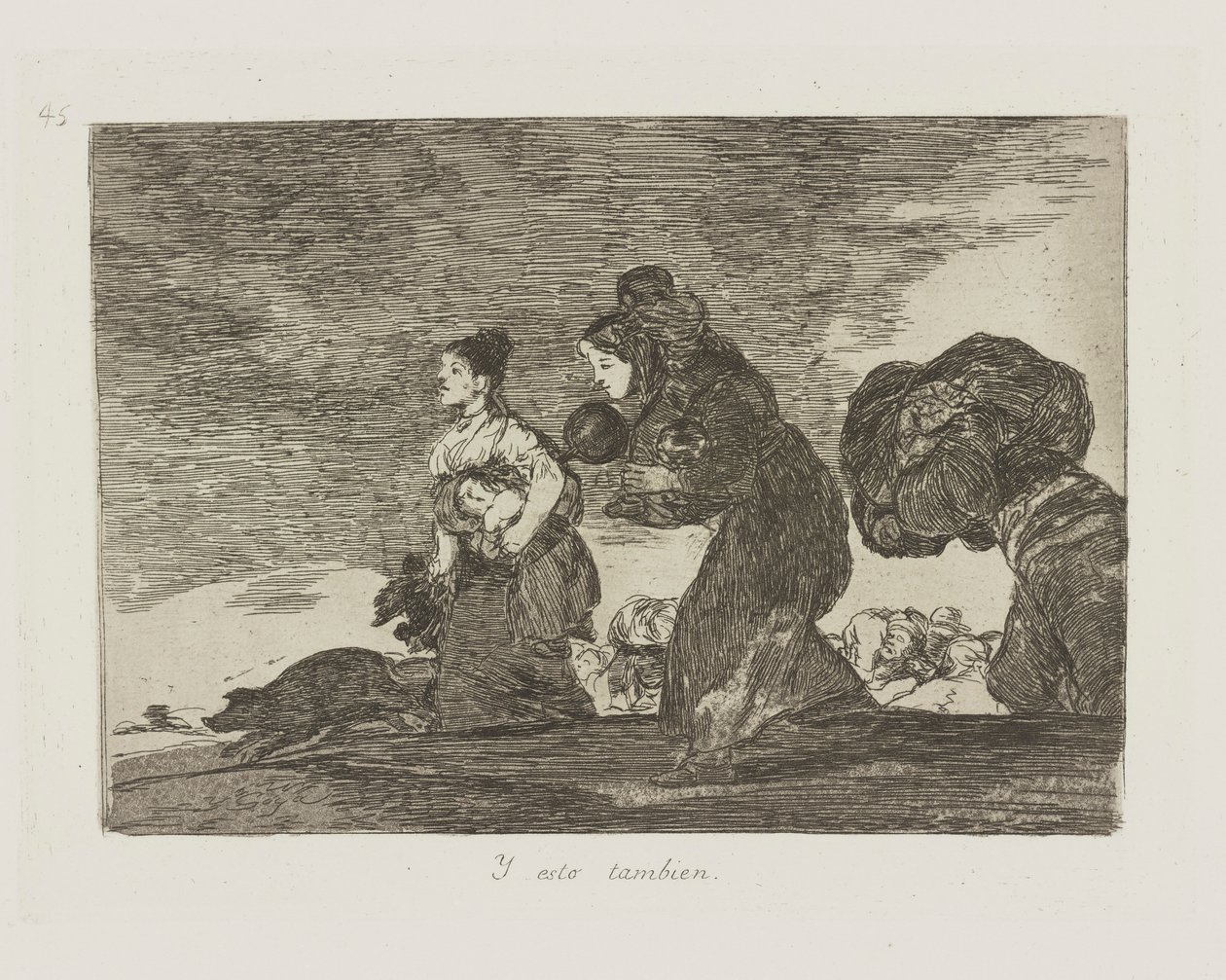 Y esto tambien. (En Dit Ook.), pl. 45 uit de serie Los desastres de la guerra (De Rampen van de Oorlog) door Francisco de Goya