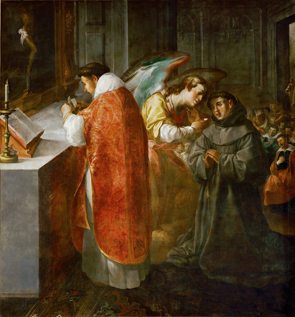 De heilige Bonaventura ontvangt de communie van een engel ... door Francisco Herrera