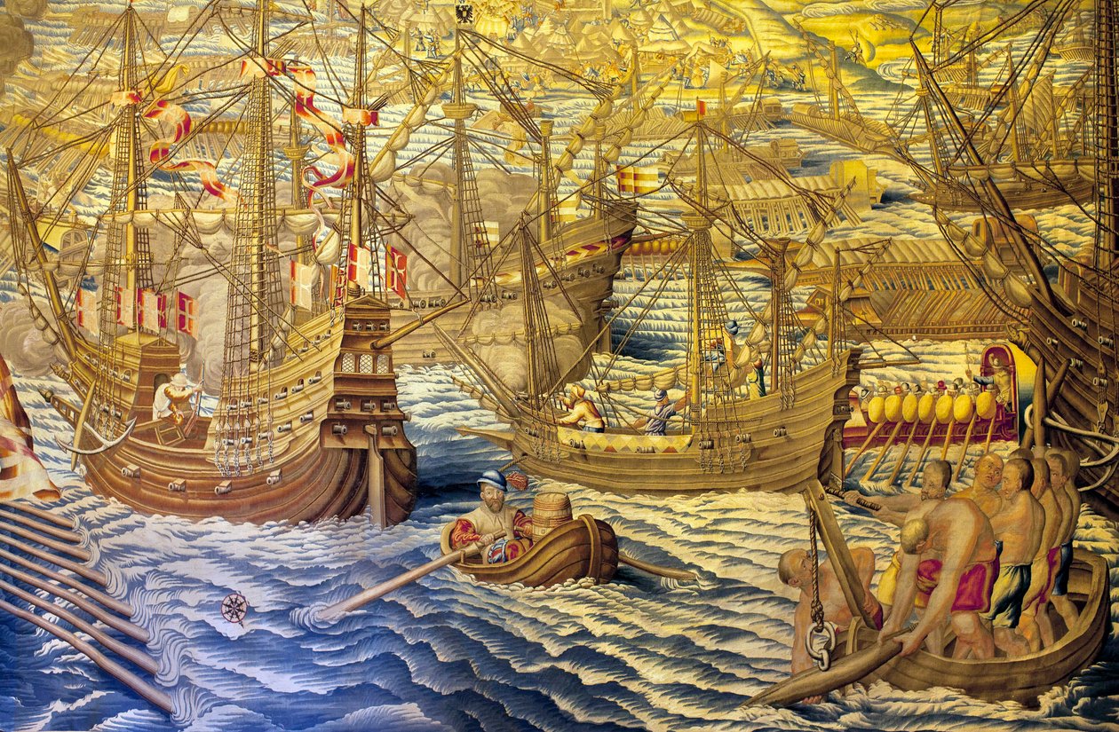 De schepen en de barkage - Detail van de verovering van Tunis (detail) door Francisco Ignacio Vandergoten Canyuwell