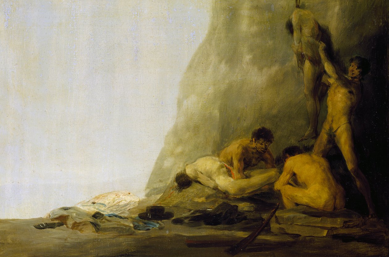 Kannibalen bereiden hun slachtoffers voor, of De lichamen van Jean de Brebeuf en Gabriel Lallemant worden gevild door de Iroquois in 1649, ca 1800-08 (olieverf op paneel) door Francisco Jose de Goya y Lucientes