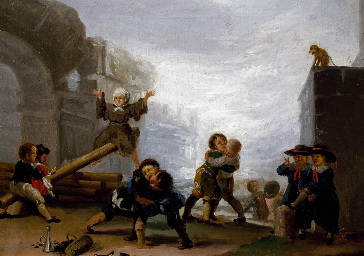 Kinderen vechten en spelen op een wip door Francisco Jose de Goya y Lucientes