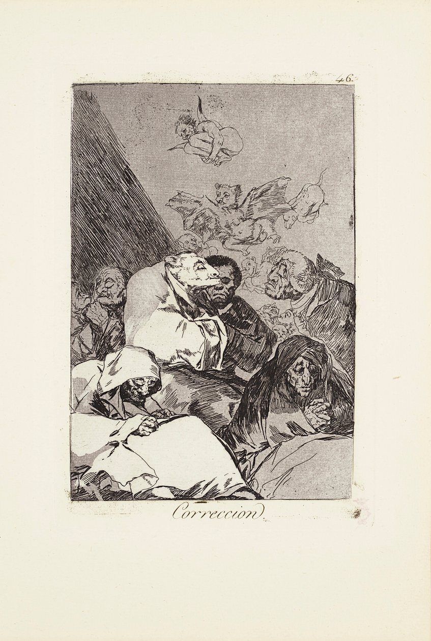 Correctie (Correccion) Plaat 46 uit: Los Caprichos door Francisco Jose de Goya y Lucientes