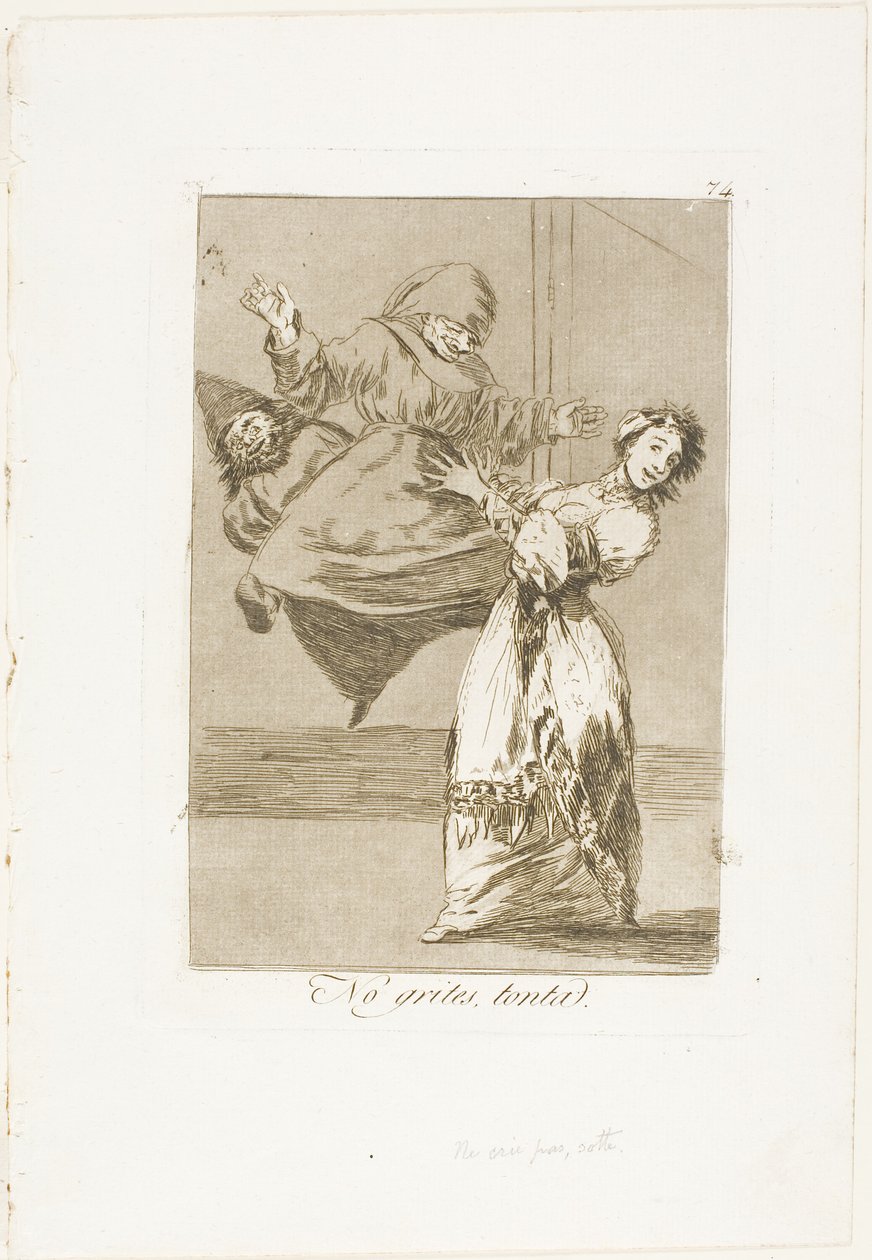 Niet schreeuwen, stommeling, plaat 74 van Los Caprichos door Francisco Jose de Goya y Lucientes