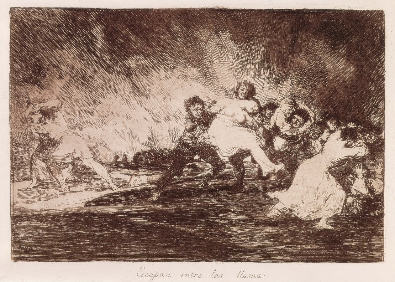 GOYA Y LUCIENTES, Francisco de (1746-1828). Ze ontsnappen door de vlammen. 1810-1812. Plaat 47 van 