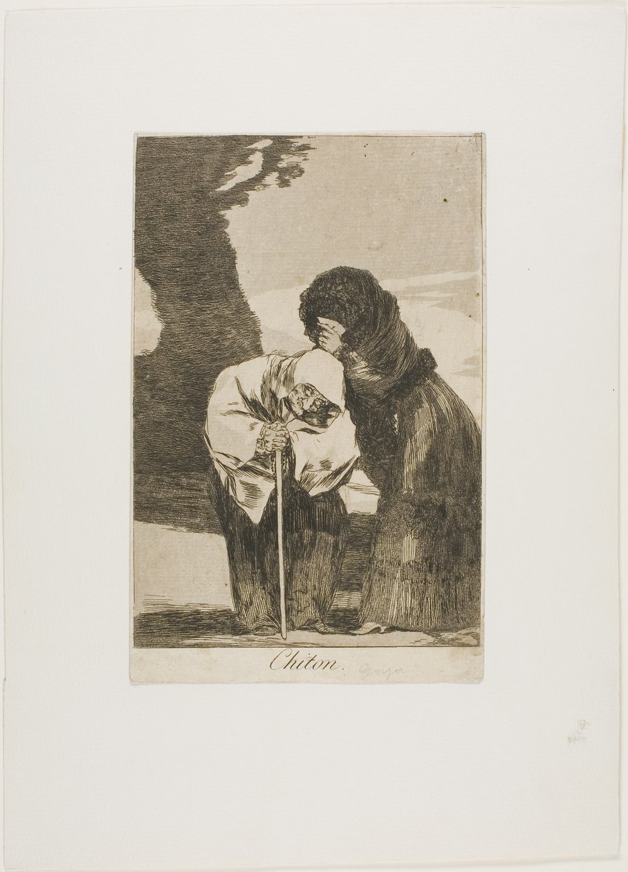 Stilte, plaat 28 uit Los Caprichos door Francisco Jose de Goya y Lucientes