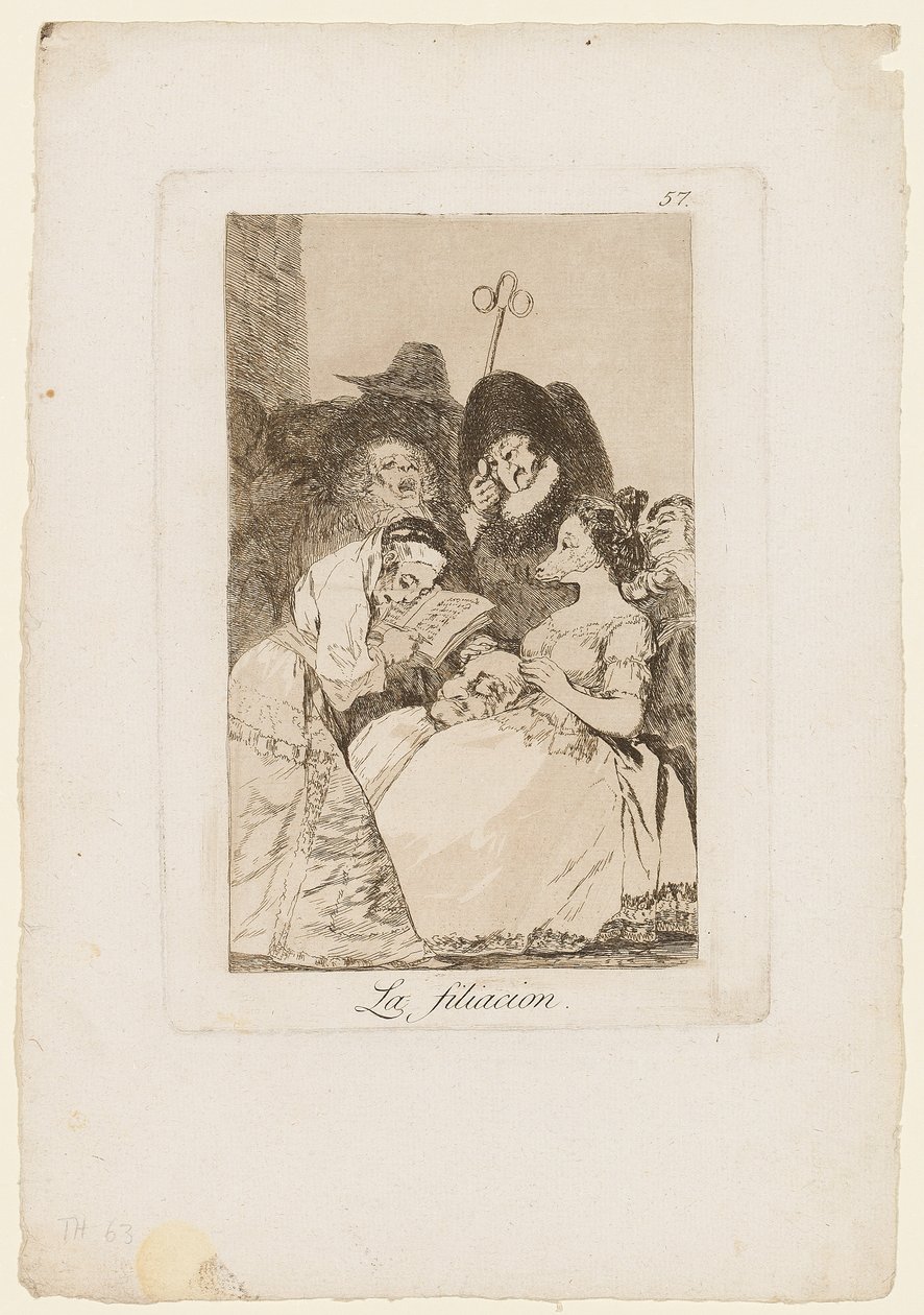 La Filiacion, plaat uit "Los Caprichos", 1799 door Francisco de Goya