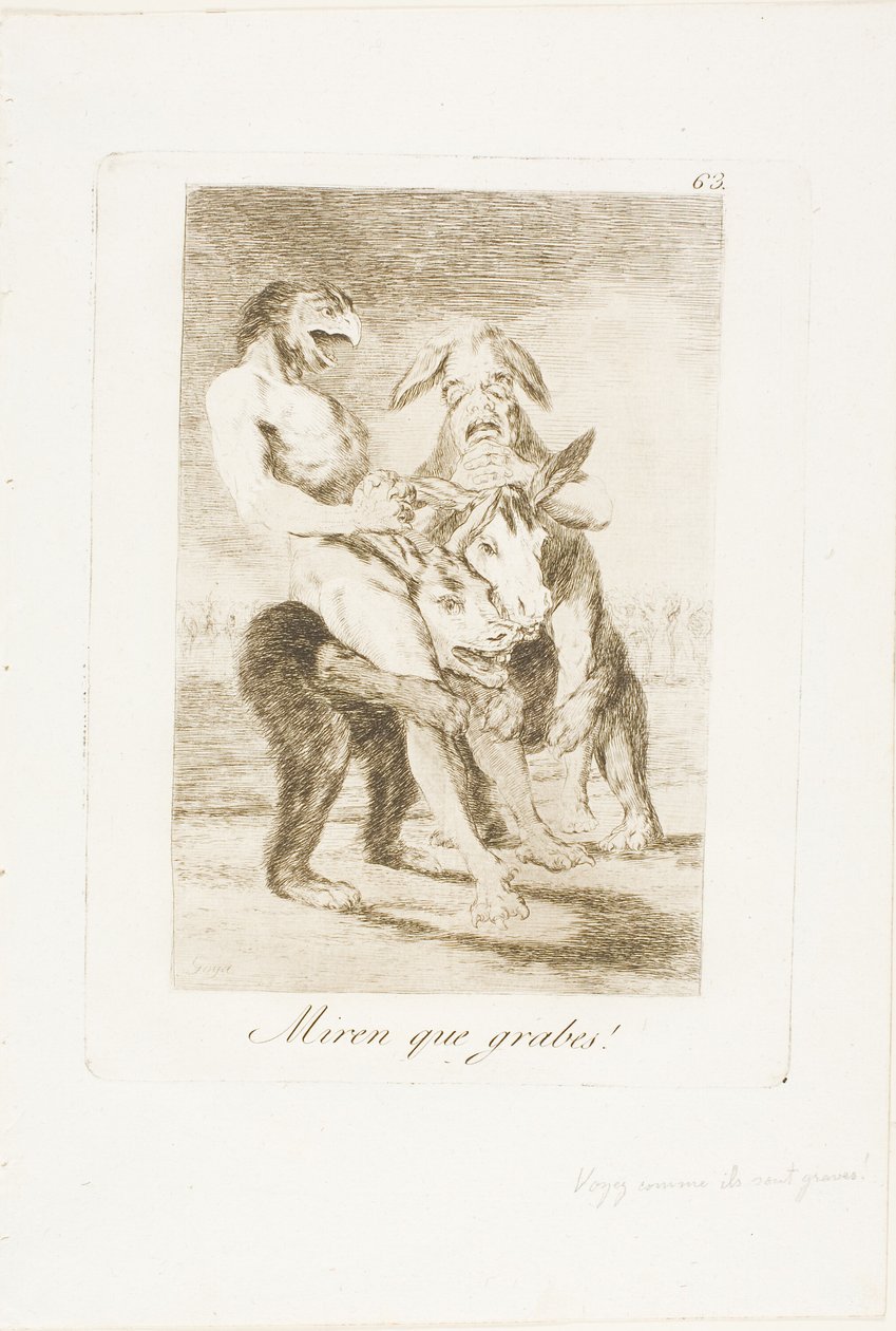 Kijk hoe plechtig ze zijn!, plaat 63 uit Los Caprichos door Francisco Jose de Goya y Lucientes