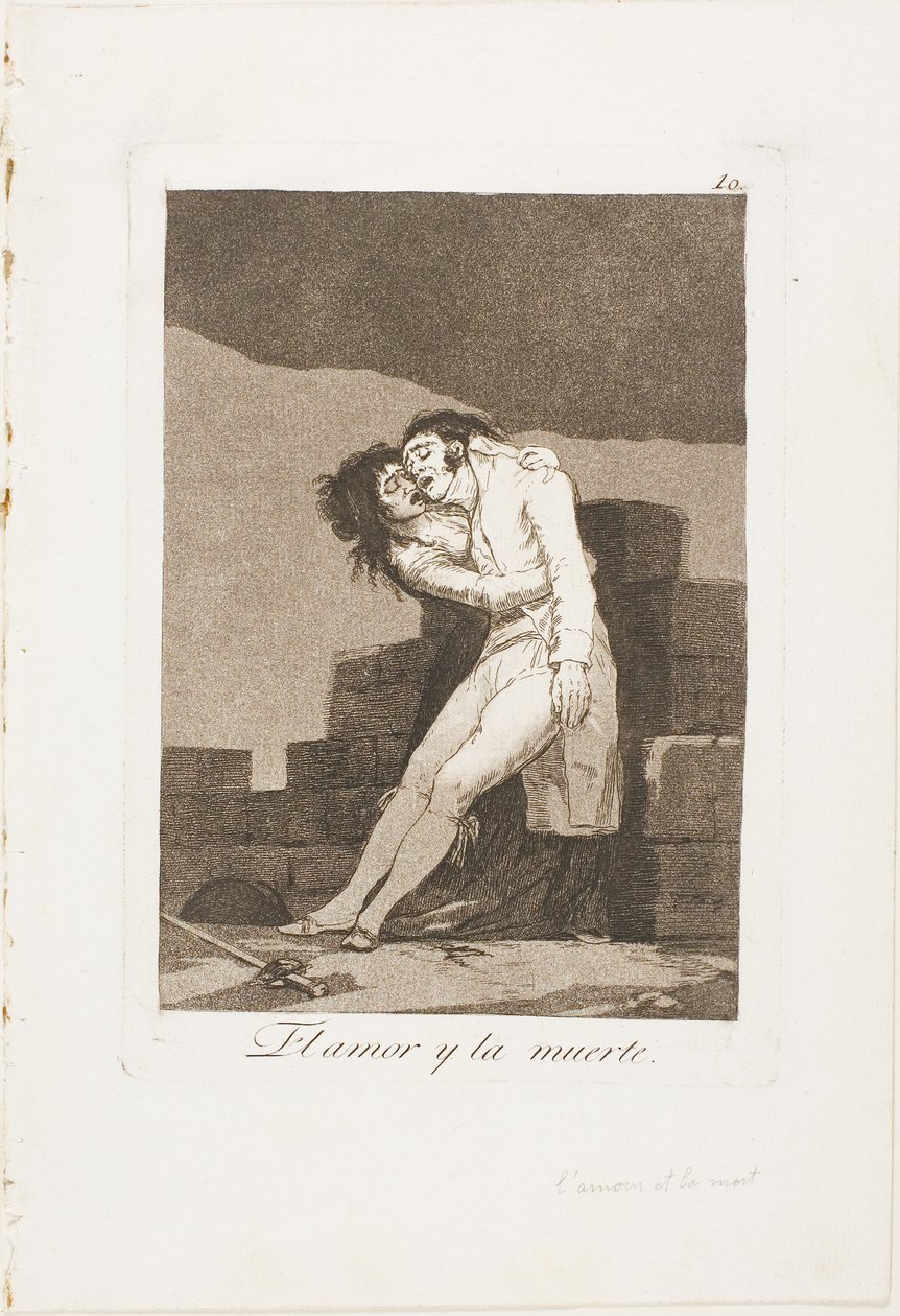 Liefde en dood, plaat tien uit Los Caprichos door Francisco Jose de Goya y Lucientes