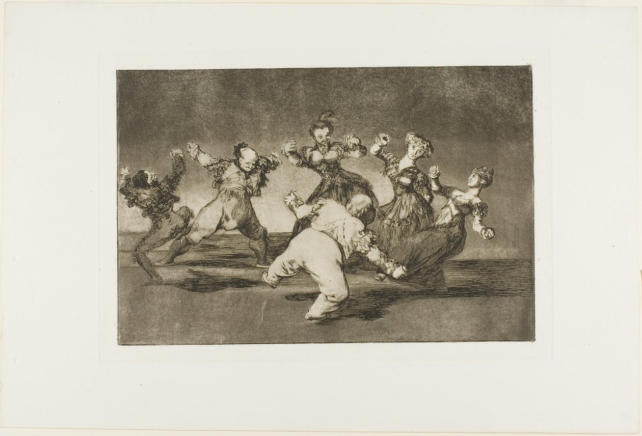 Vrolijke Dwaasheid, uit Disparates, gepubliceerd als plaat 12 in Los Proverbios door Francisco Jose de Goya y Lucientes