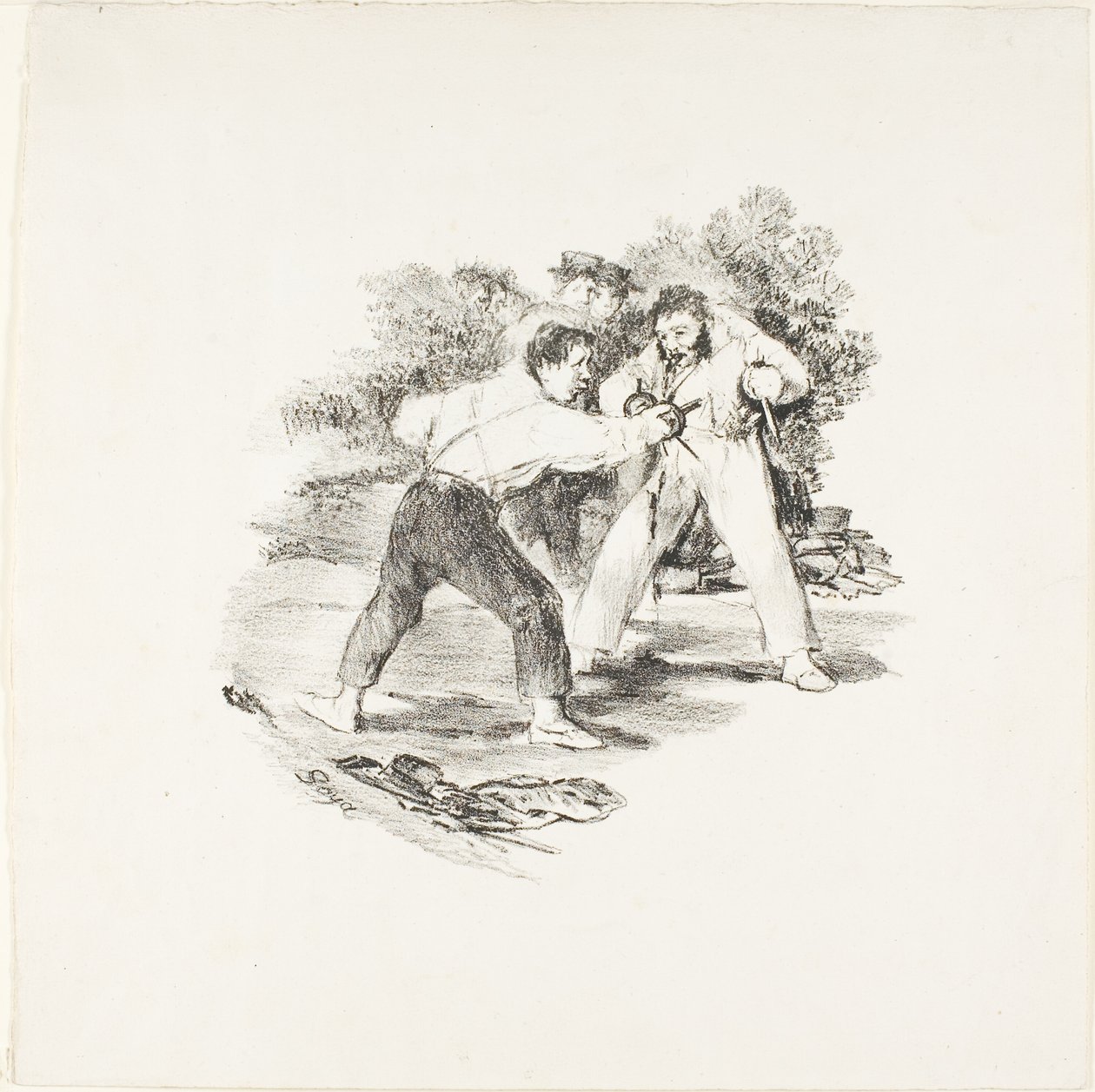 Modern duel door Francisco Jose de Goya y Lucientes