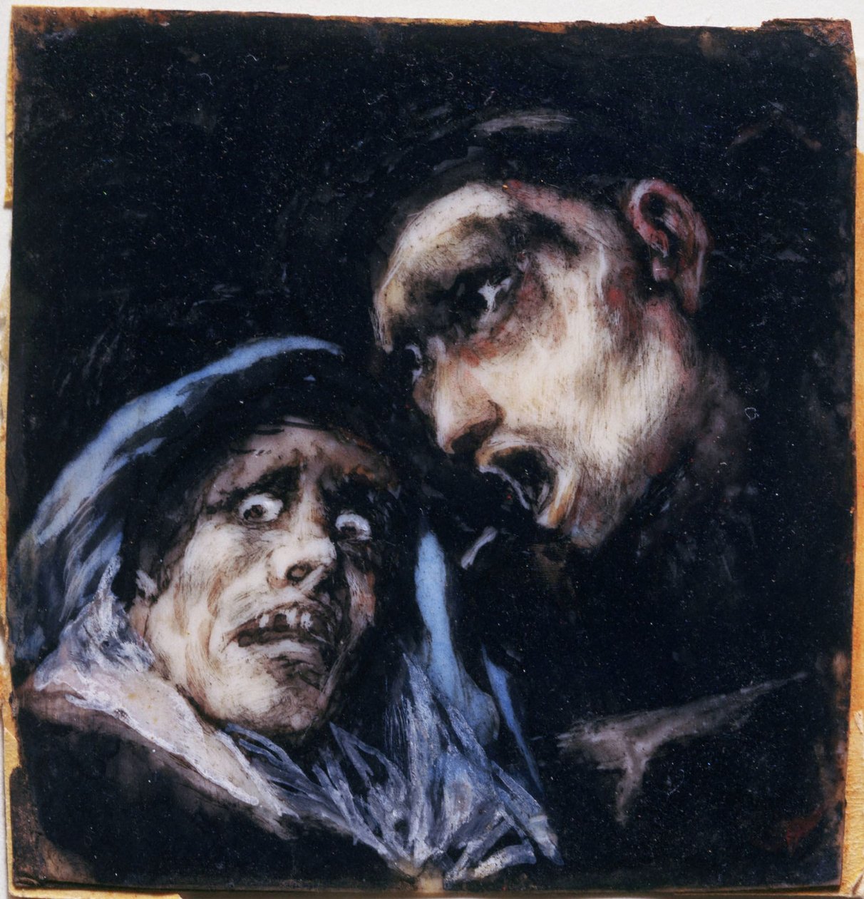 Monnik in gesprek met een oude vrouw door Francisco Jose de Goya y Lucientes