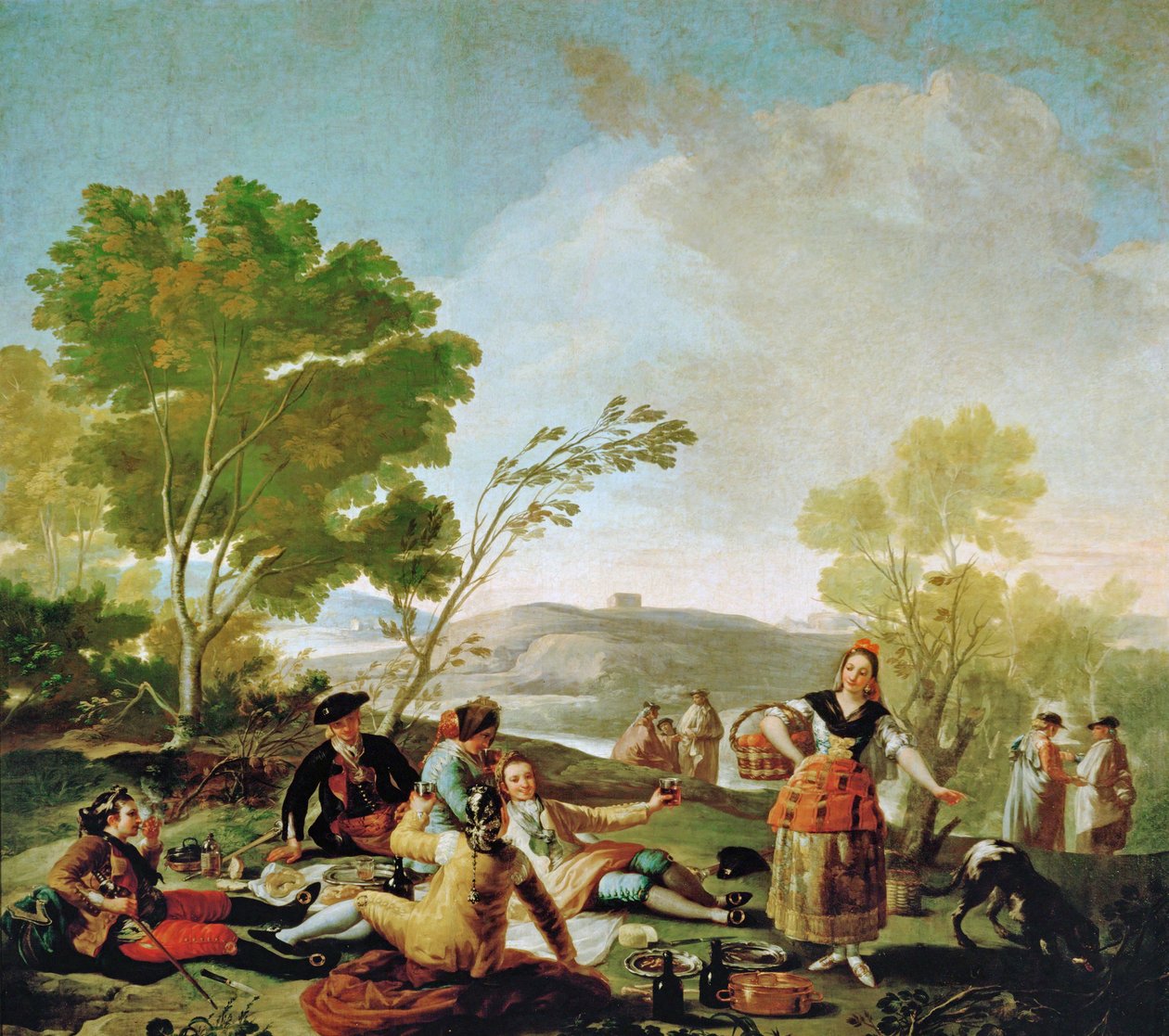 Picknick aan de oever van de Manzanares, beeldverhaal voor een wandtapijt (schilderij op doek) door Francisco Jose de Goya y Lucientes