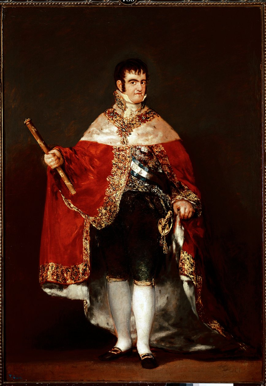 Portret van koning Ferdinand VII in koninklijk kostuum door Francisco de Goya