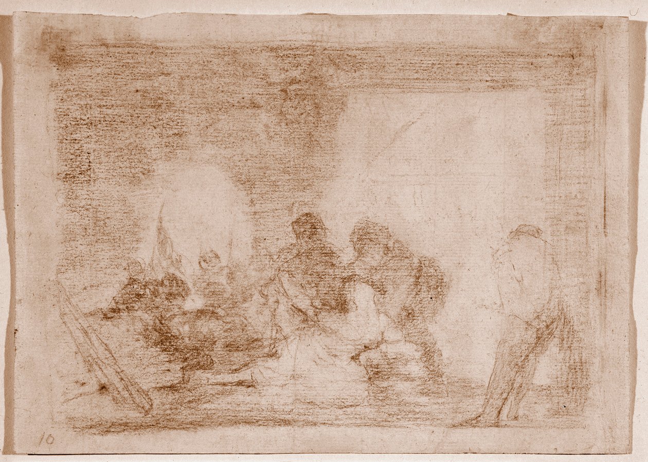 De rampen van de oorlog: Een man getuige van de verkrachting van zijn vrouw door Francisco de Goya