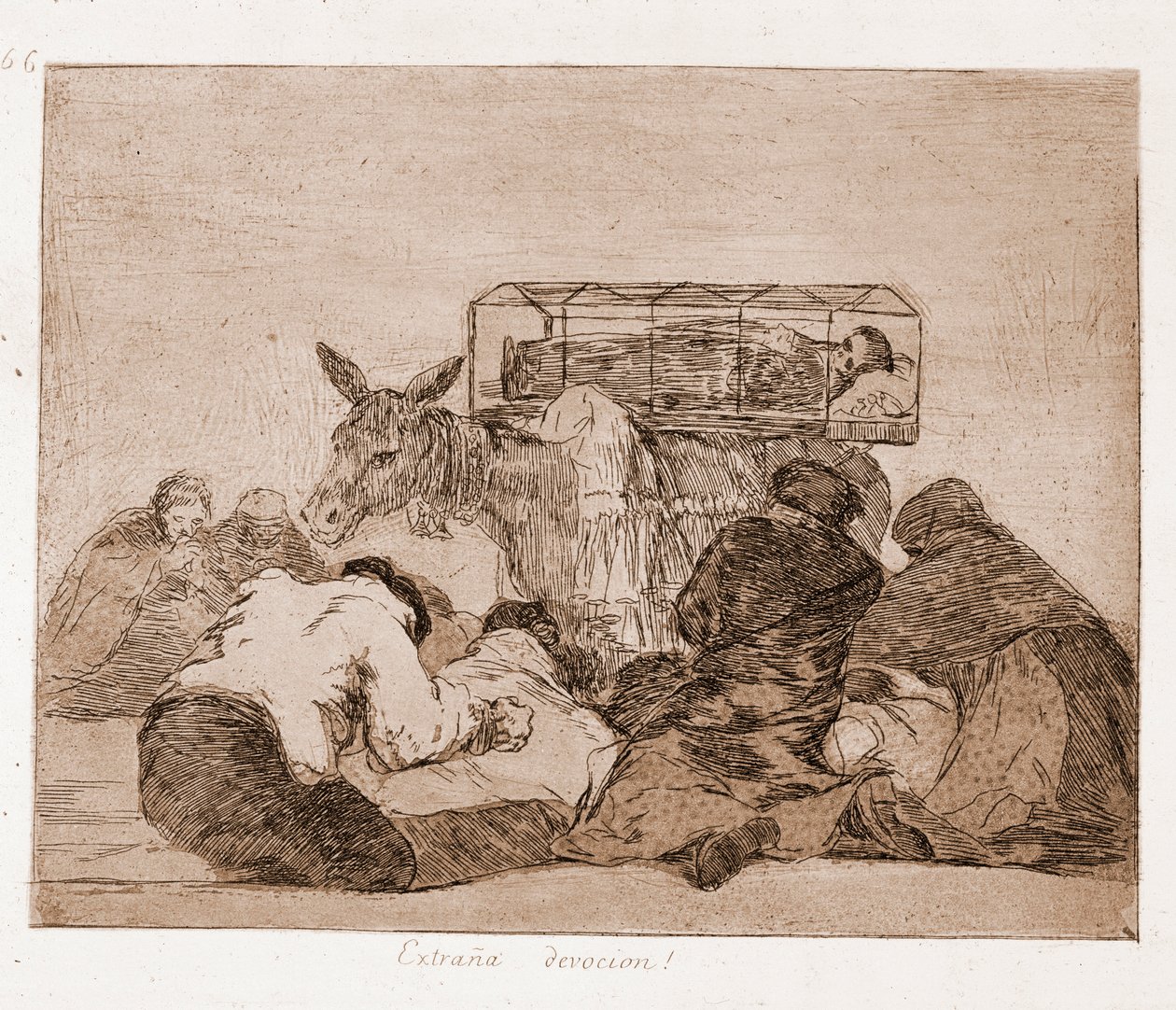 De rampen van de oorlog: Vreemde devotie (ets uit voorbereidende tekening) door Francisco de Goya
