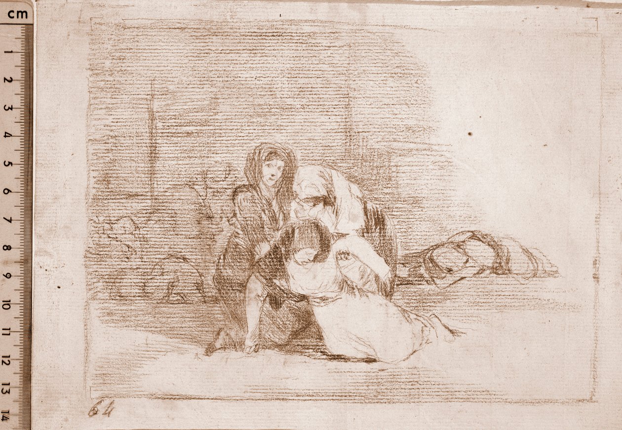 De rampen van de oorlog: Ze komen niet op tijd (voorbereidende tekening) door Francisco de Goya