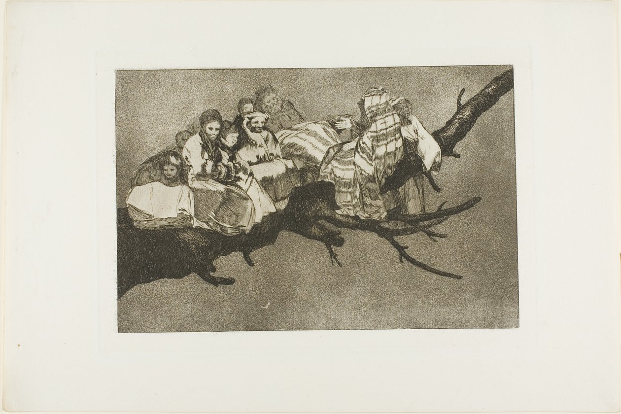 Tussen de takken gaan, d.w.z. door je hoed praten, plaat drie uit Los Proverbios door Francisco Jose de Goya y Lucientes