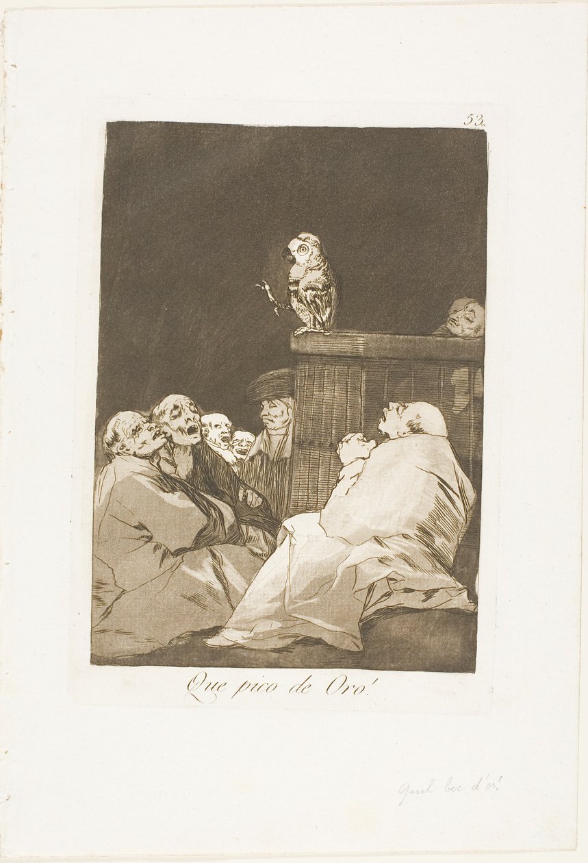 Wat een Gouden Snavel!, plaat 53 uit Los Caprichos door Francisco Jose de Goya y Lucientes