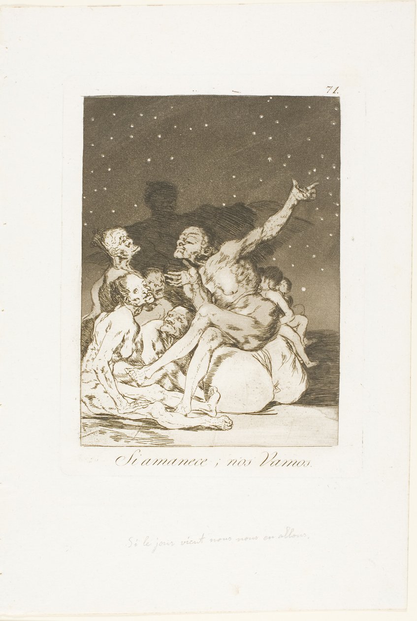 Wanneer de Dag Aanbreekt, Vertrekken We, plaat 71 uit Los Caprichos door Francisco Jose de Goya y Lucientes