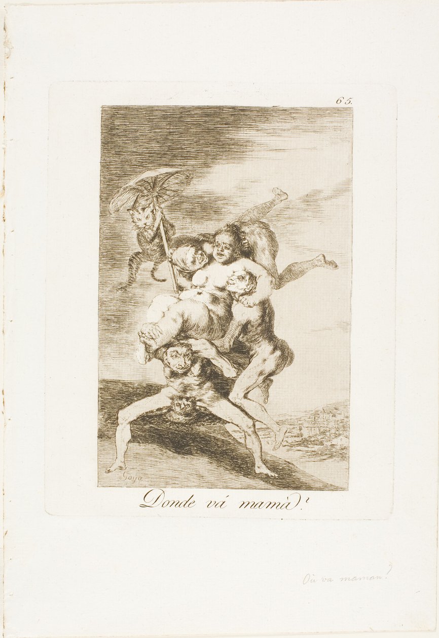 Waar Gaat Moeder Heen?, plaat 65 uit Los Caprichos door Francisco Jose de Goya y Lucientes