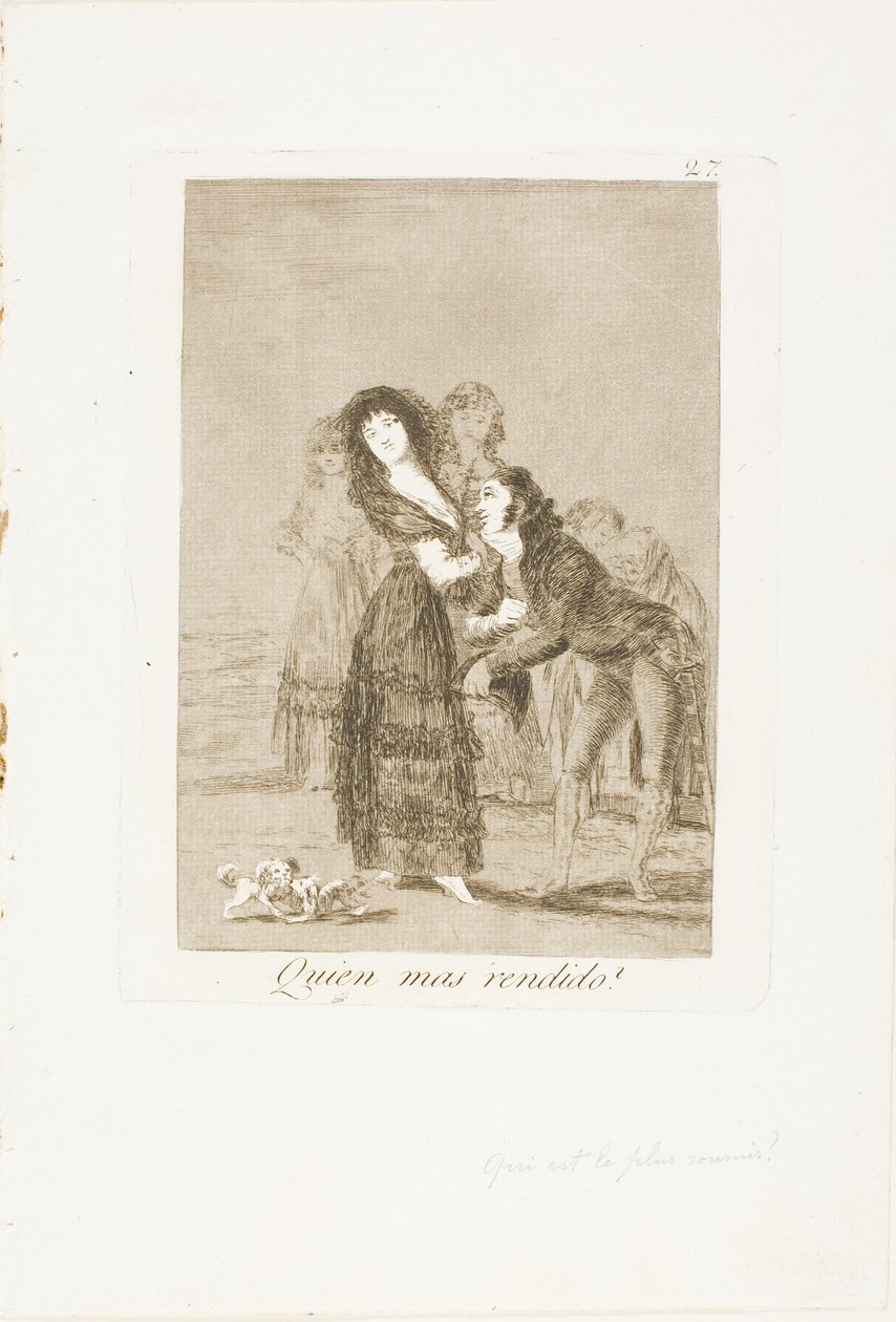 Wie van hen is het meest overweldigd?, plaat 27 uit Los Caprichos door Francisco Jose de Goya y Lucientes