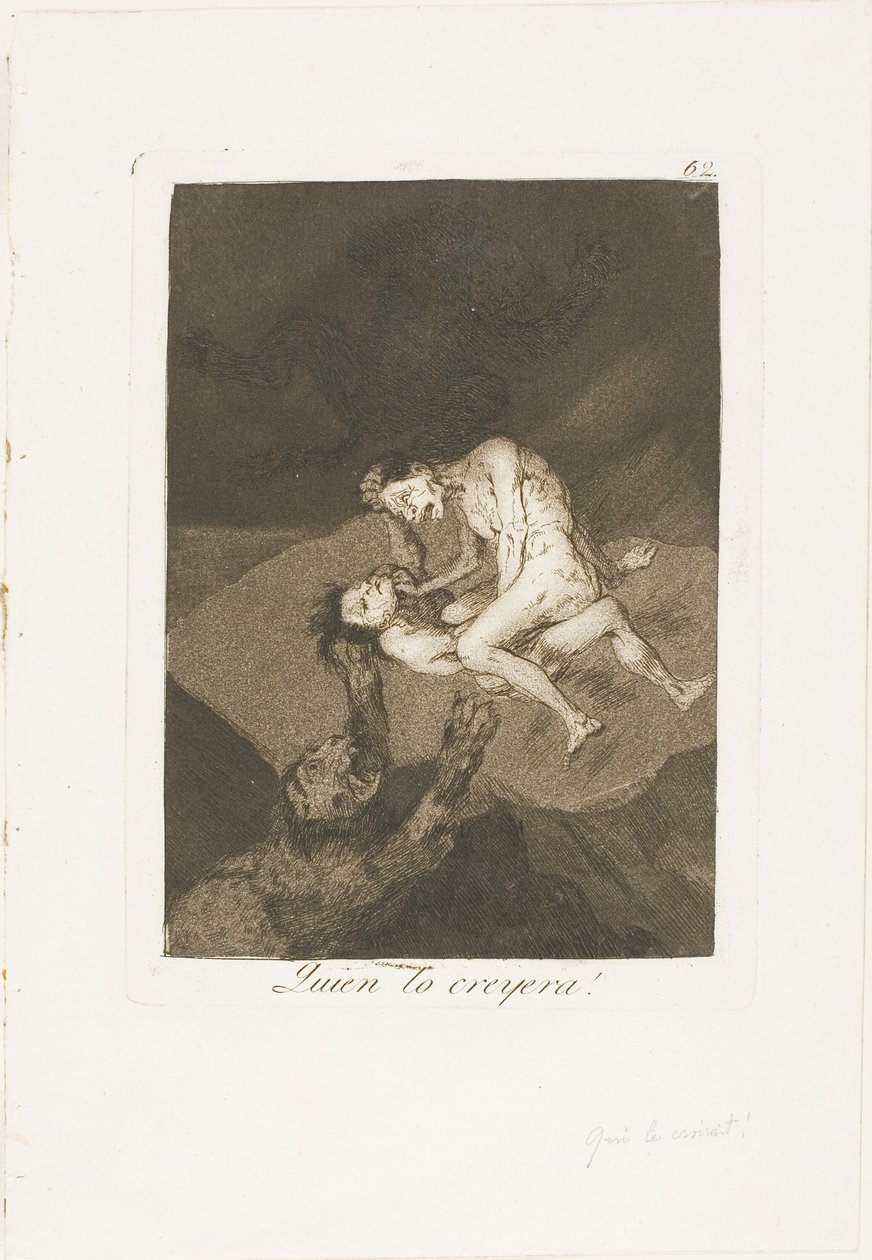 Wie Had Dat Gedacht!, plaat 62 uit Los Caprichos door Francisco Jose de Goya y Lucientes