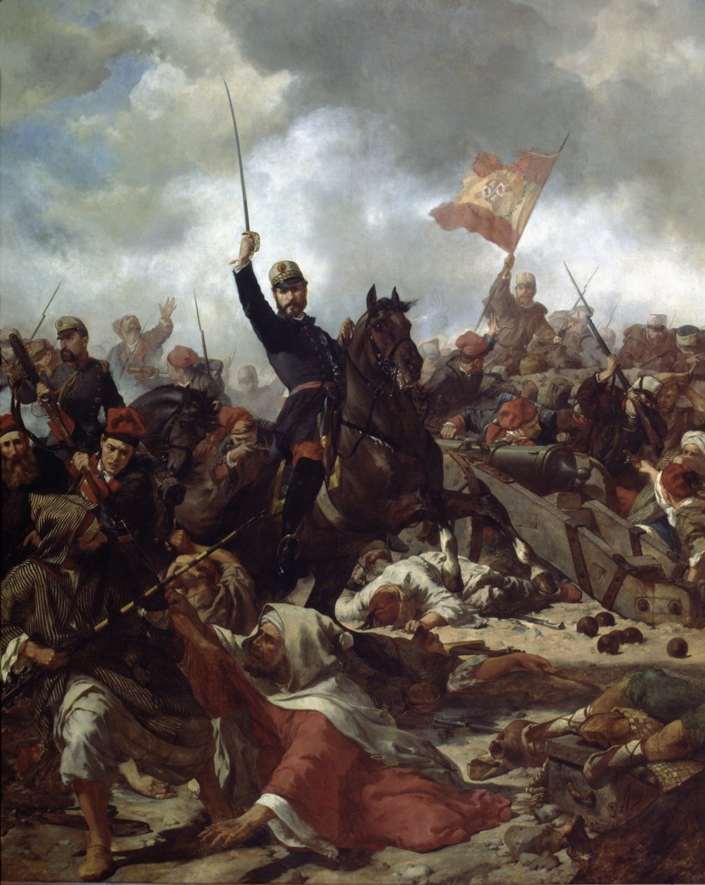 Generaal Juan Prim y Prats (1814-70) bij de slag om Tetouan in 1860 door Francisco Sans y Cabot