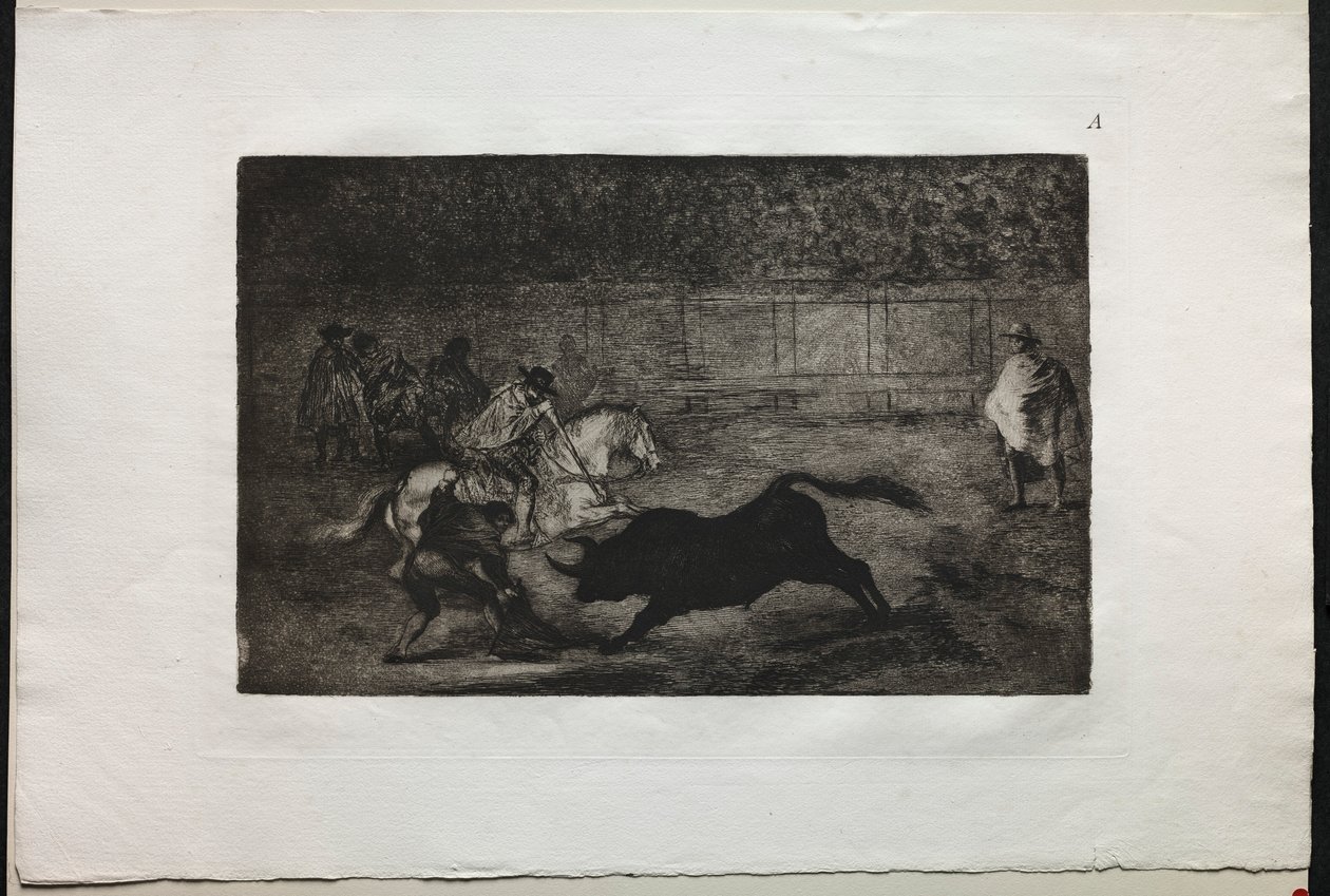 Stierengevechten: Een Spaanse ridder breekt korte speren met de hulp van assistenten, 1876 door Francisco de Goya
