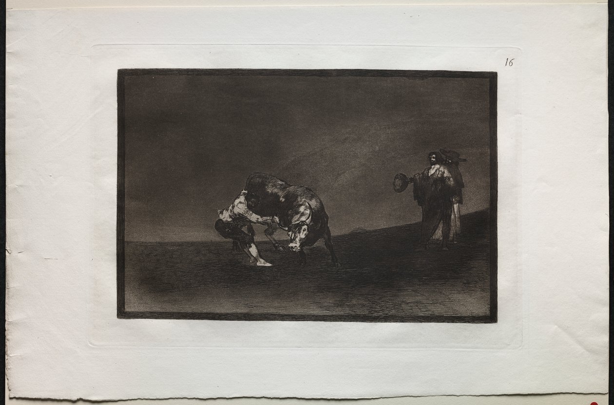 Stierengevechten: Dezelfde Man Werpt een Stier in de Ring in Madrid door Francisco de Goya