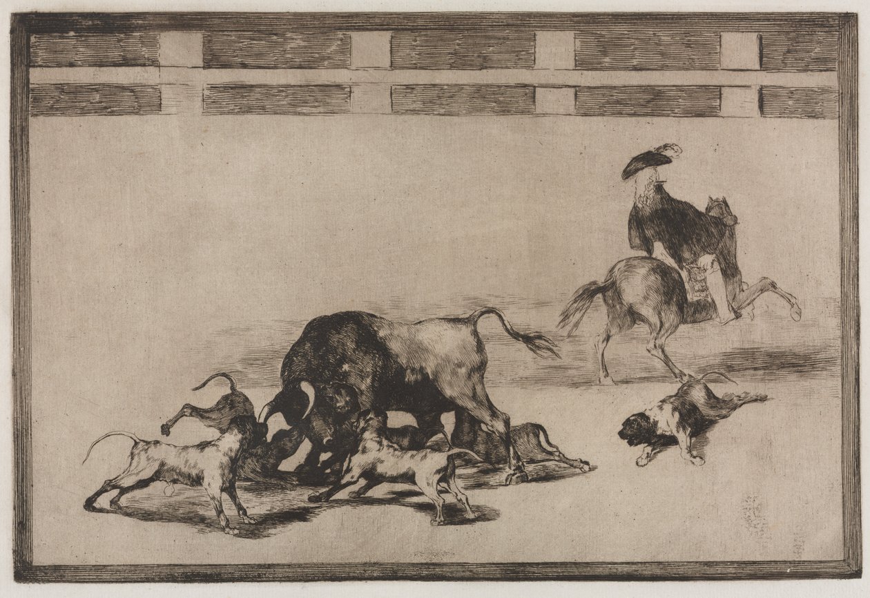 Stierengevechten: Ze Laten Honden Los op de Stier door Francisco de Goya