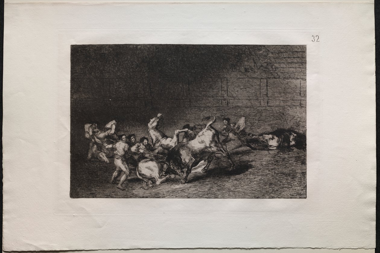 Stierengevechten: Twee Teams van Picadors Worden de Een na de Ander Door een Enkele Stier Gegooid door Francisco de Goya