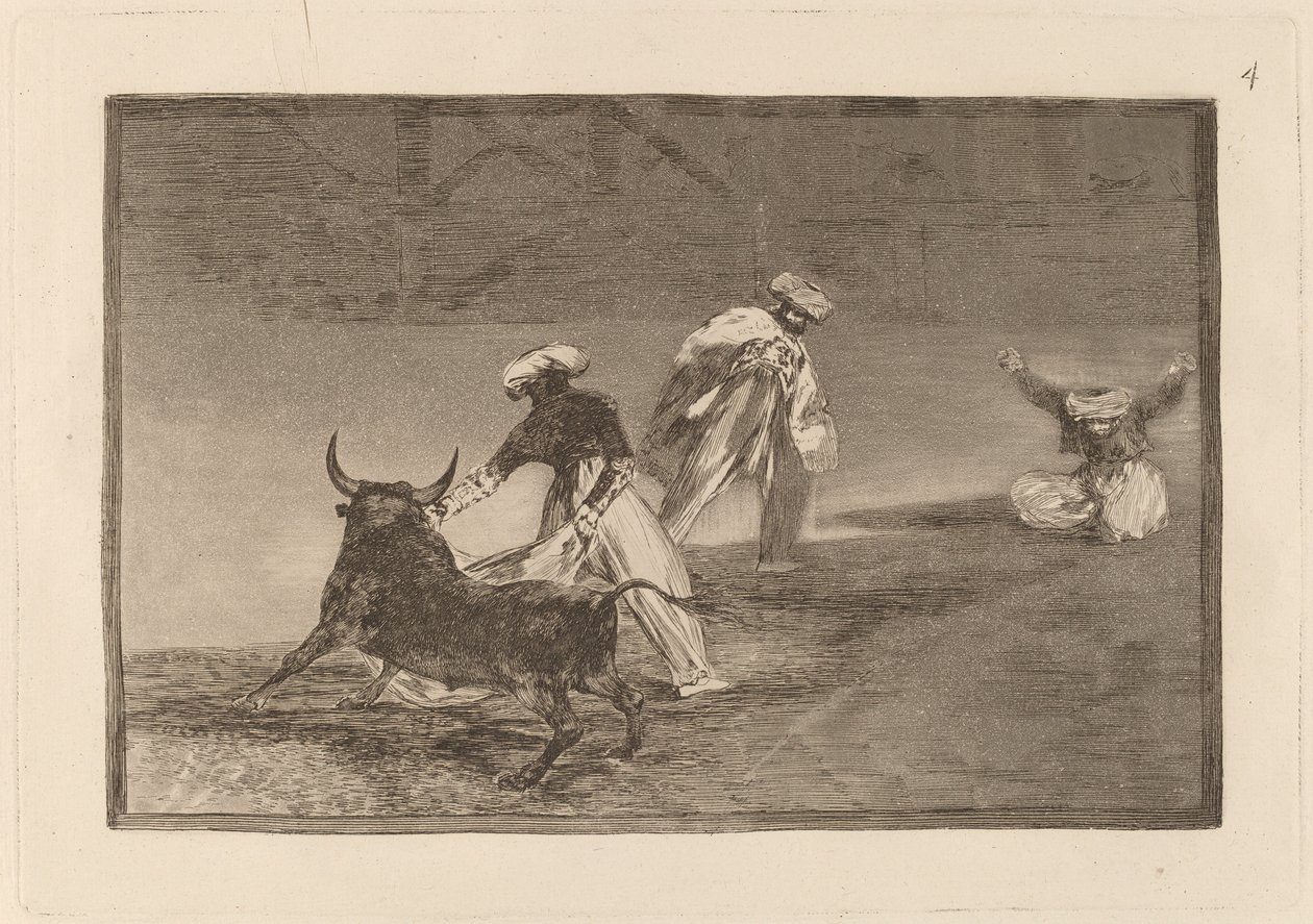 Ze spelen nog een met de cape in een omheining door Francisco de Goya