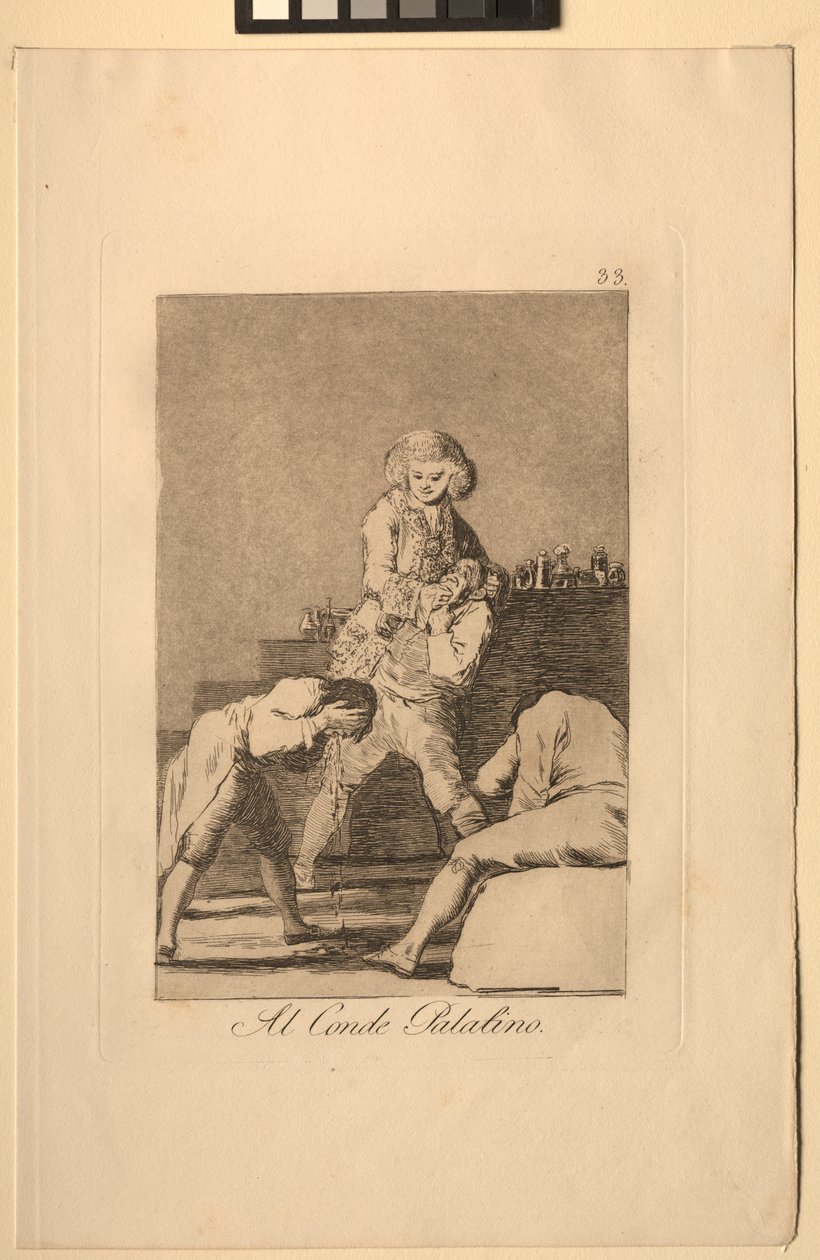 Caprichos: Aan de Paltsgraaf of Graaf van het Gehemelte door Francisco de Goya