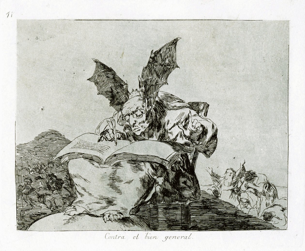 Contra el bien general Tegen het algemeen belang. Plaat 71 uit De rampen van de oorlog Los Desastros de la Guerra, 1810-1820 door Francisco de Goya