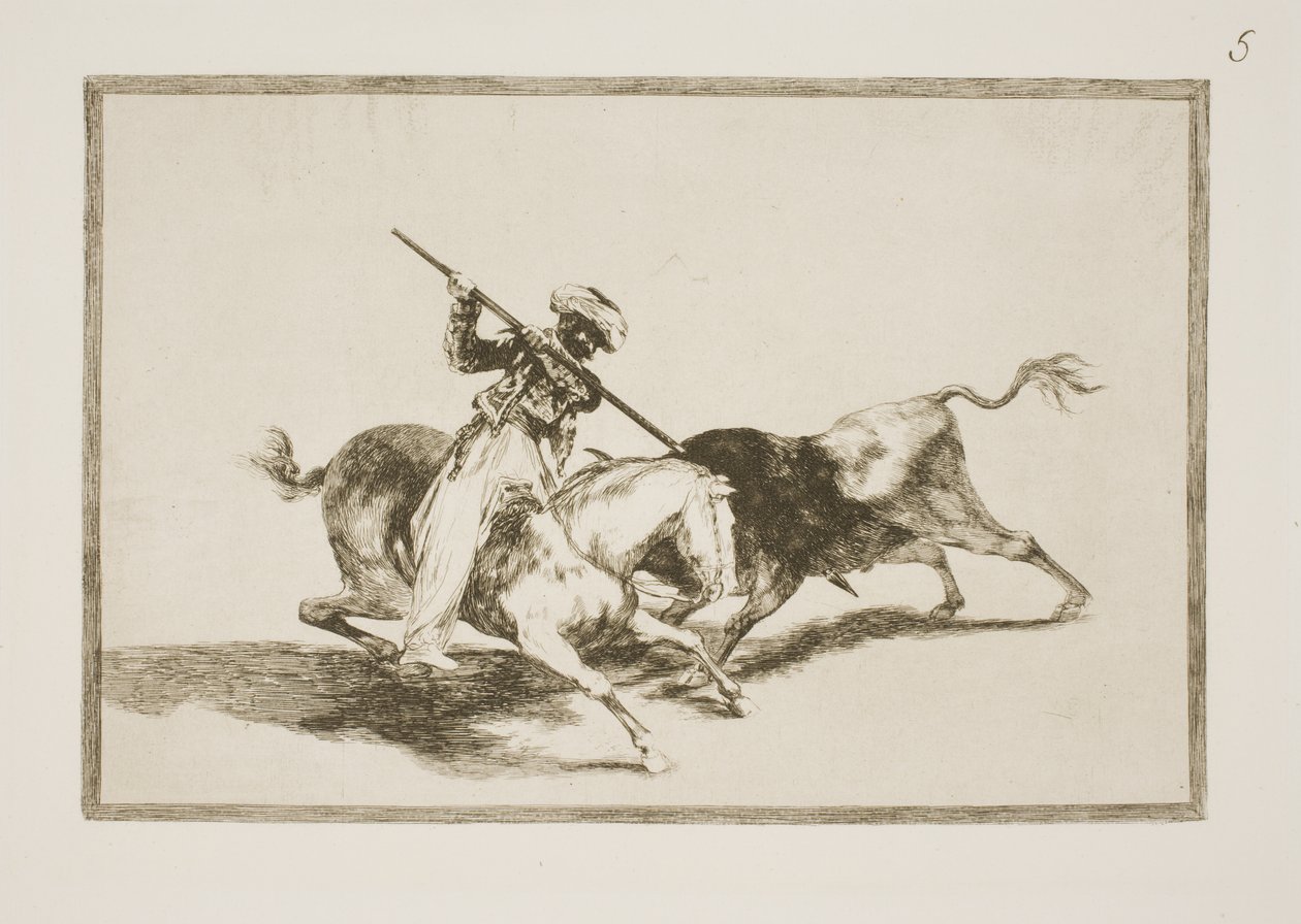 De geïnspireerde Maurer Gazul is de eerste die stieren spietst volgens de regels door Francisco de Goya