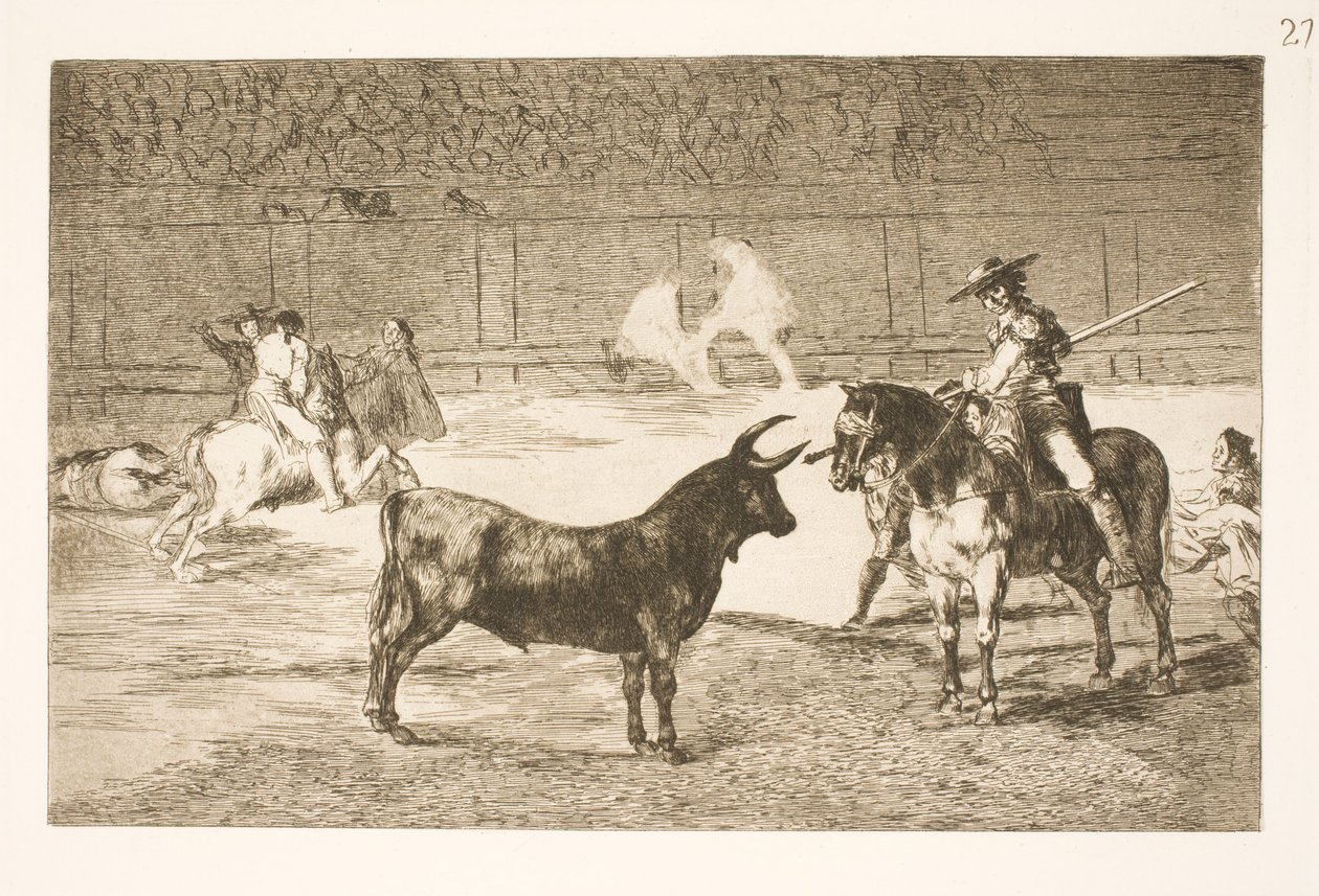 De gevierde picador, Fernando del Toro, provoceert de woeste stier met zijn lans door Francisco de Goya