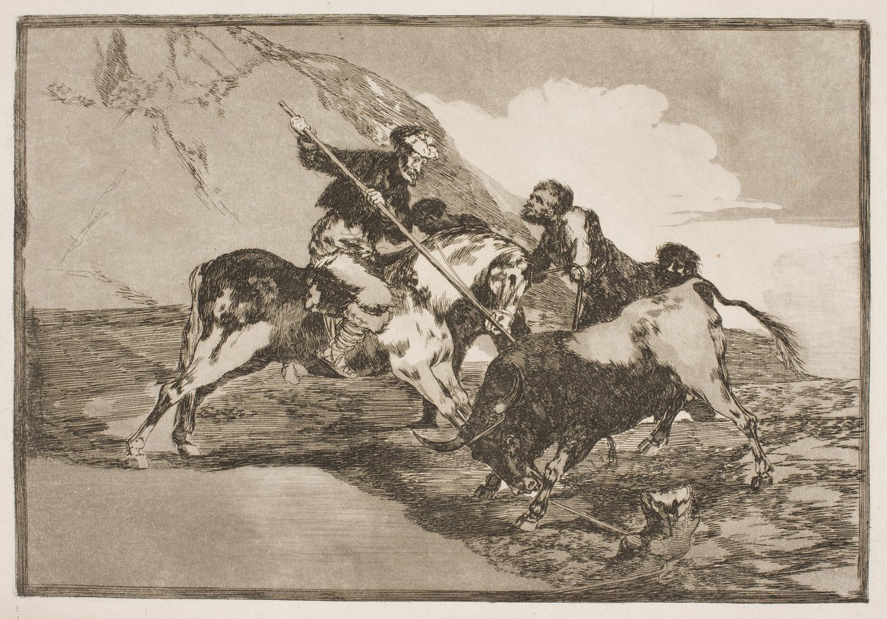 De manier waarop de oude Spanjaarden te paard stieren op de vlakte jaagden door Francisco de Goya