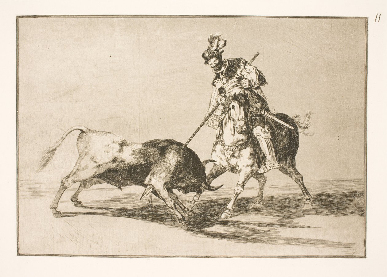 El Cid Campeador doorboort een andere stier door Francisco de Goya