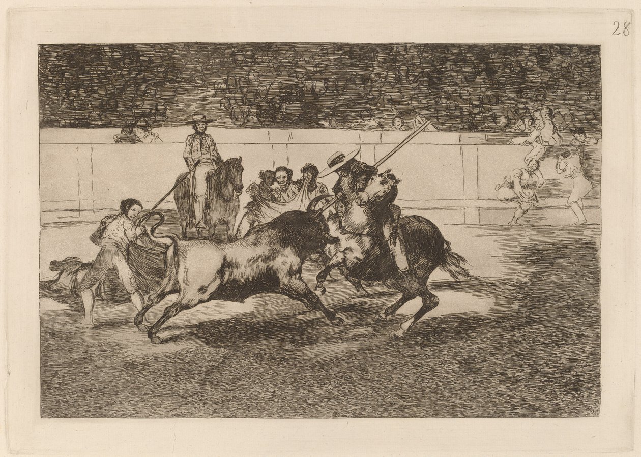 El esforzado Rendon picando un toro, de cuya suerte murio en plaza de Madrid door Francisco de Goya