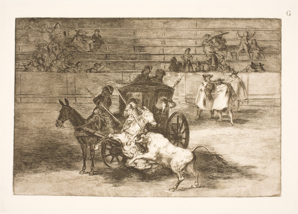 Gevecht vanuit een wagen getrokken door twee ezels door Francisco de Goya