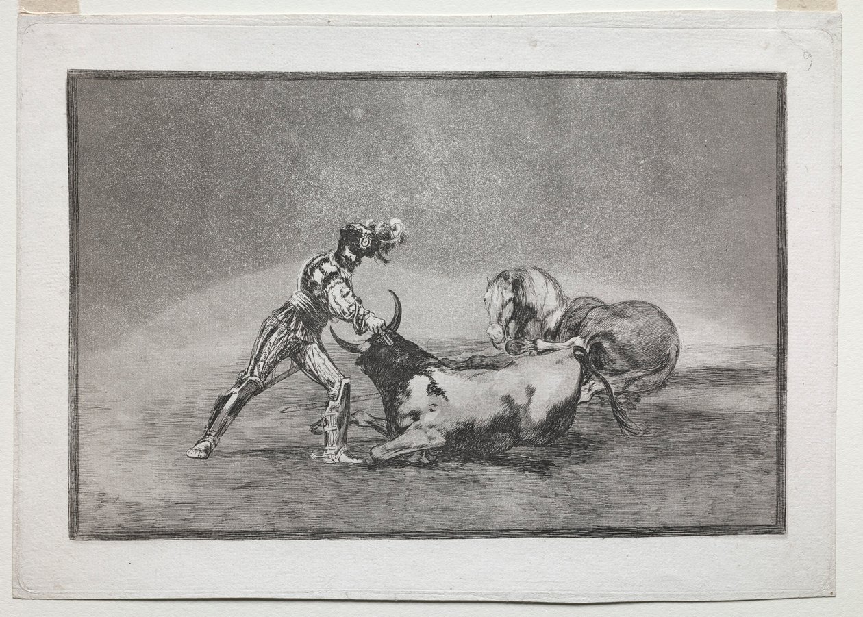 La Tauramaquia: Een Spaanse ridder doodt de stier nadat hij zijn paard heeft verloren, 1815-1816 door Francisco de Goya