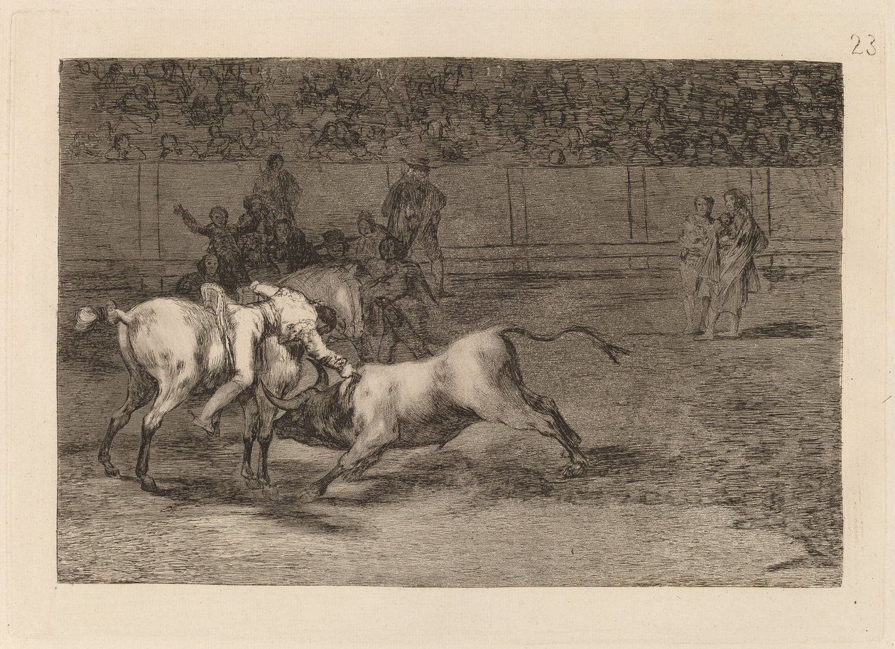 Mariano Ceballos, Alias de Indiaan, Doodt de Stier vanaf Zijn Paard door Francisco de Goya