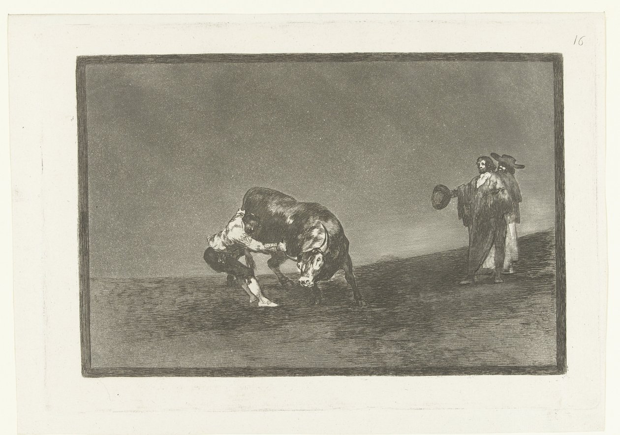 Martincho grijpt een stier bij zijn hoorn door Francisco de Goya