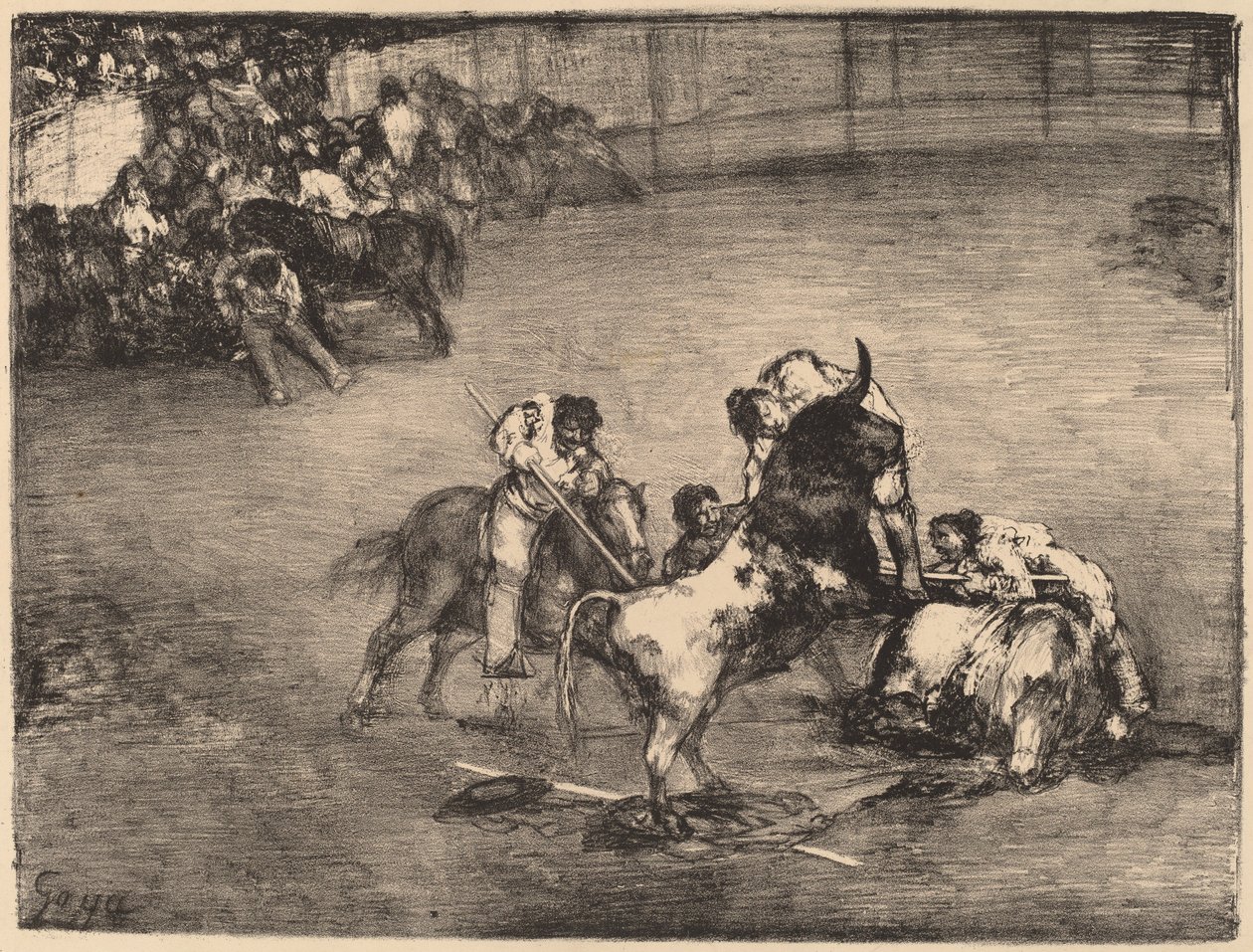 Picador gevangen door een stier door Francisco de Goya