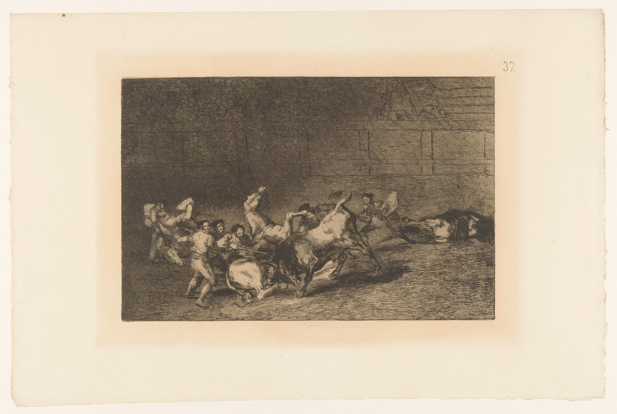 Picador steekt een lans in een stier door Francisco de Goya