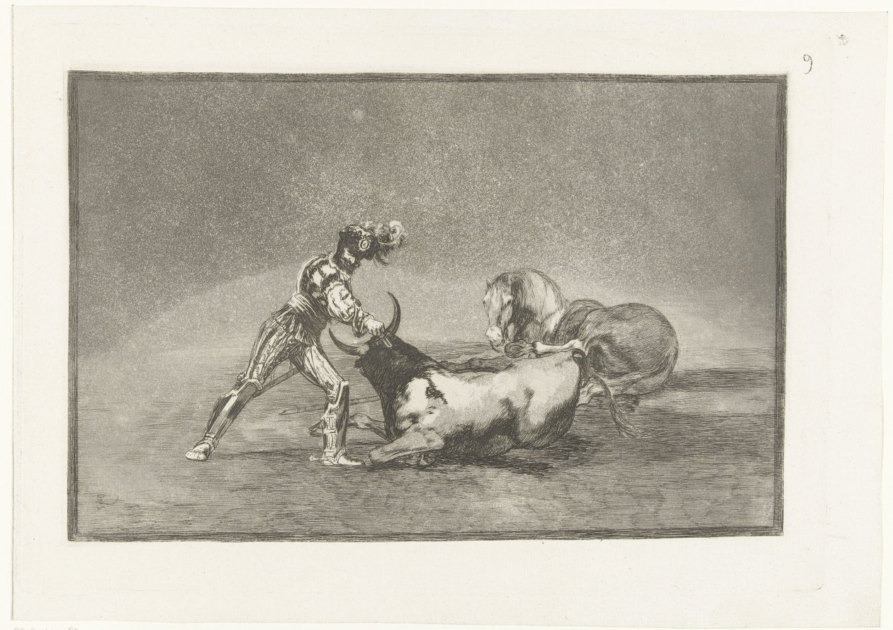 Spaanse ridder doodt een stier door Francisco de Goya