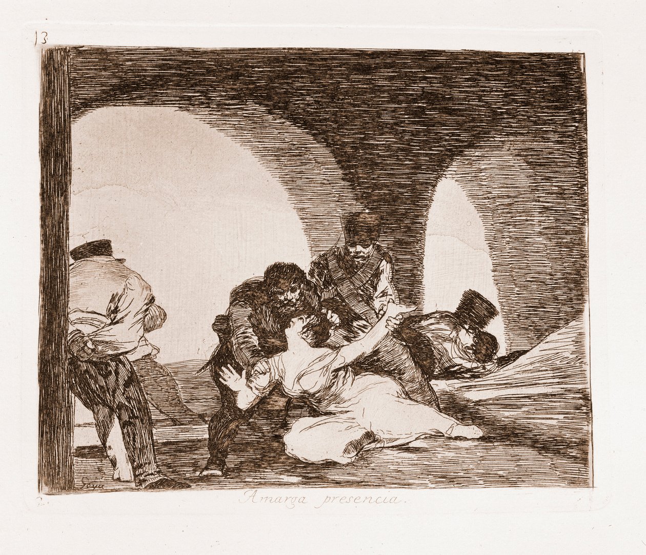 De rampen van de oorlog: Een man getuige van de verkrachting van zijn vrouw door Francisco de Goya