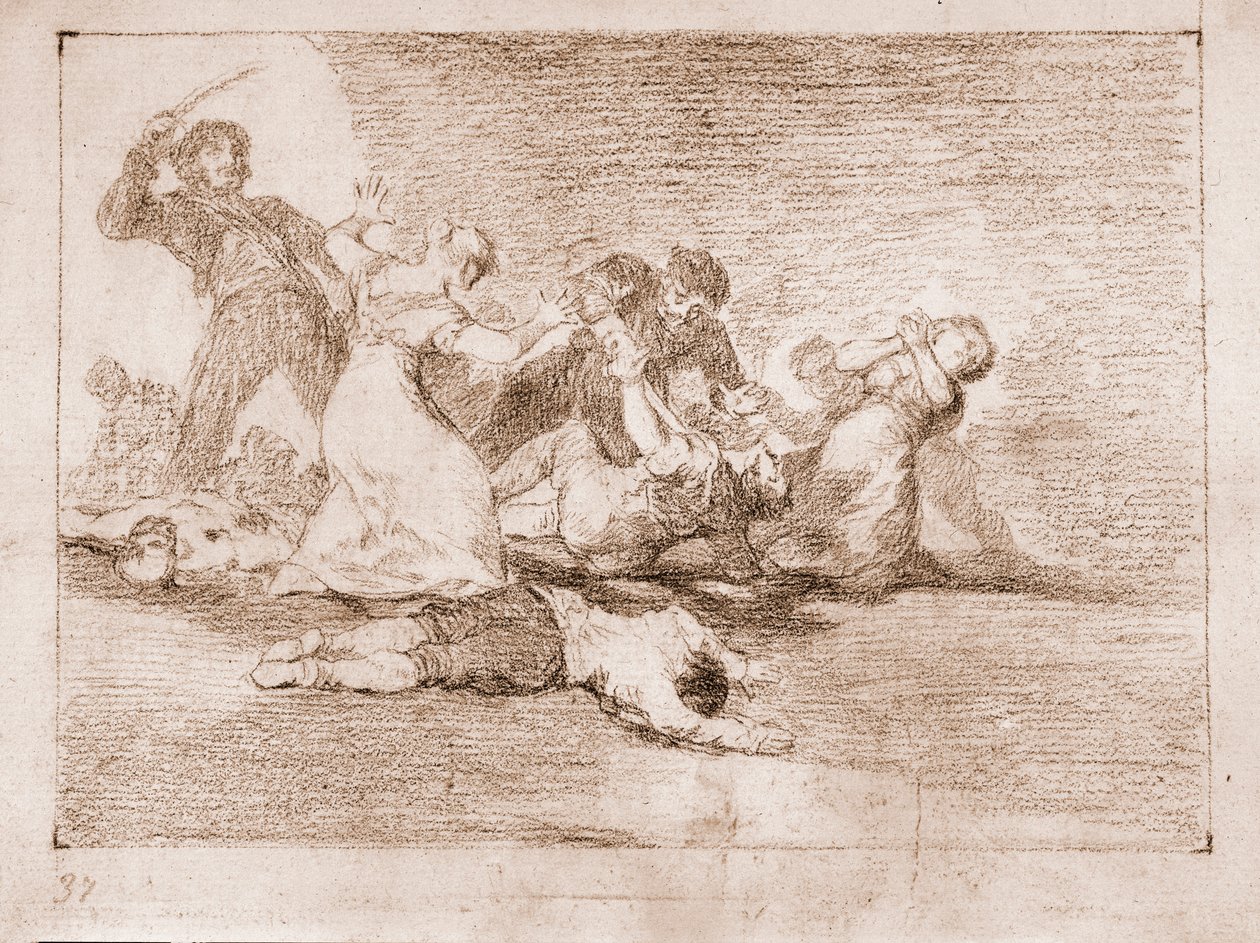 De rampen van de oorlog: Schandelijke winst (tekening) door Francisco de Goya