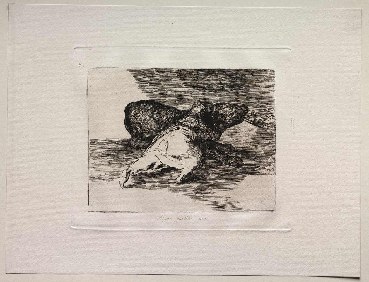 De Verschikkingen van de Oorlog: Hij Krijgt Er Iets Uit. door Francisco de Goya